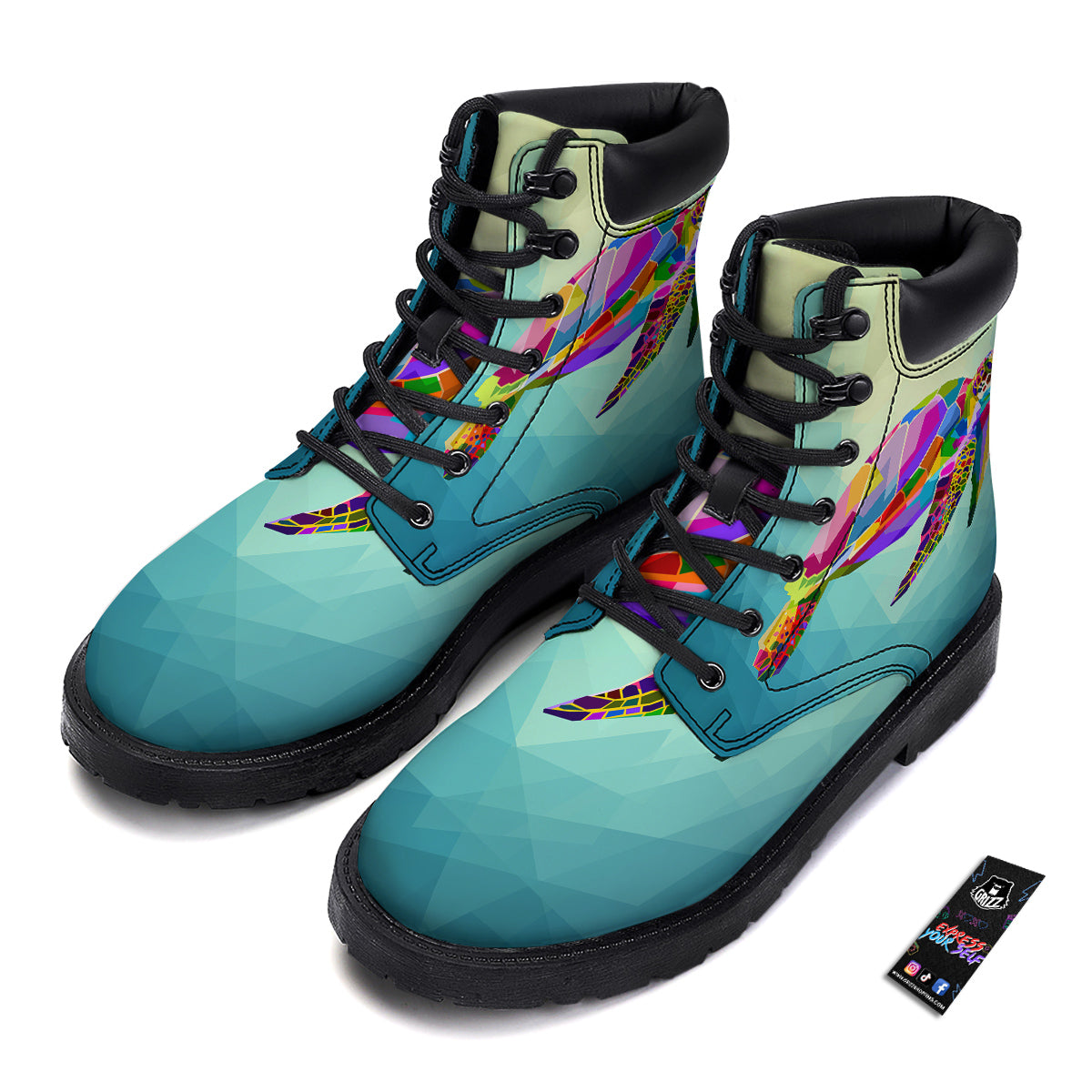 Sea Turtle Colorful Print Boots-grizzshop