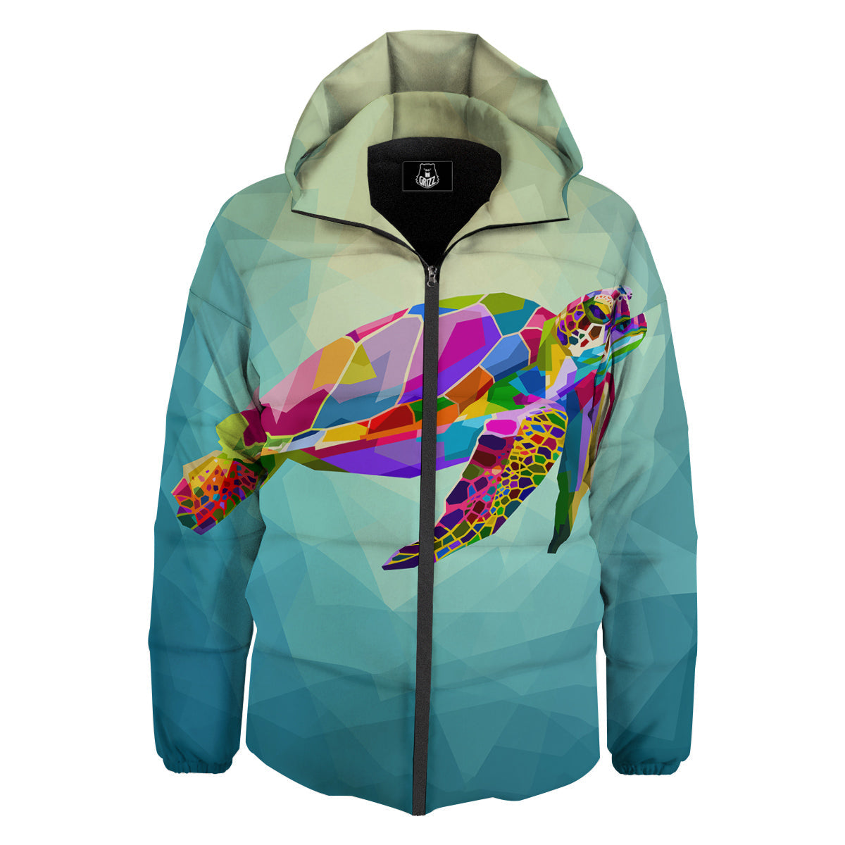 Sea Turtle Colorful Print Down Jacket-grizzshop