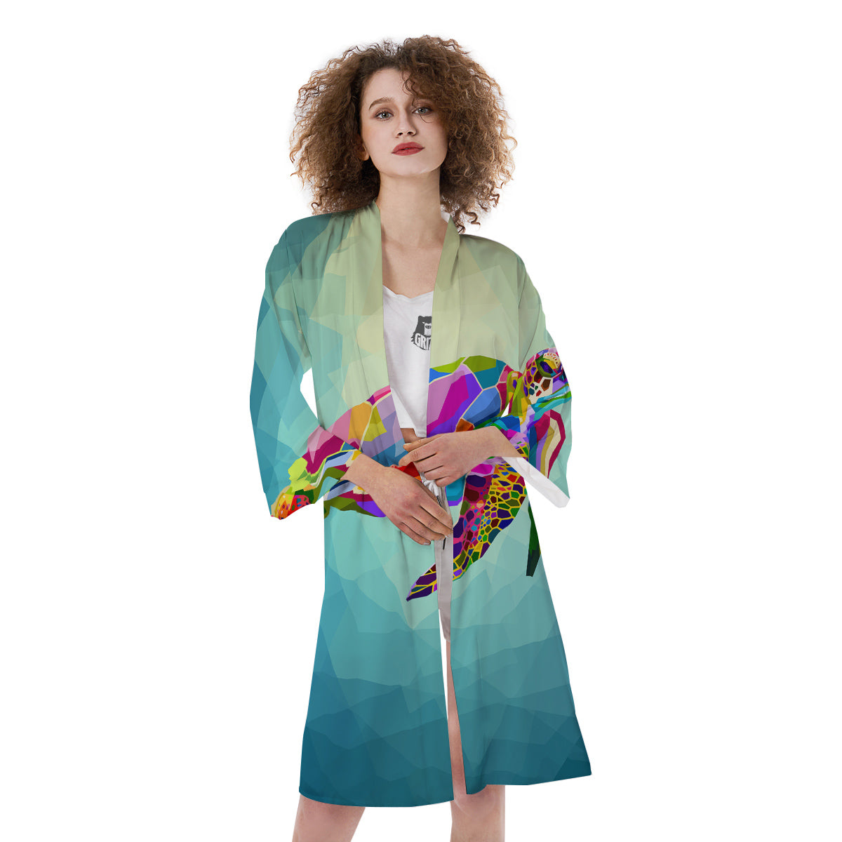 Sea Turtle Colorful Print Kimono-grizzshop