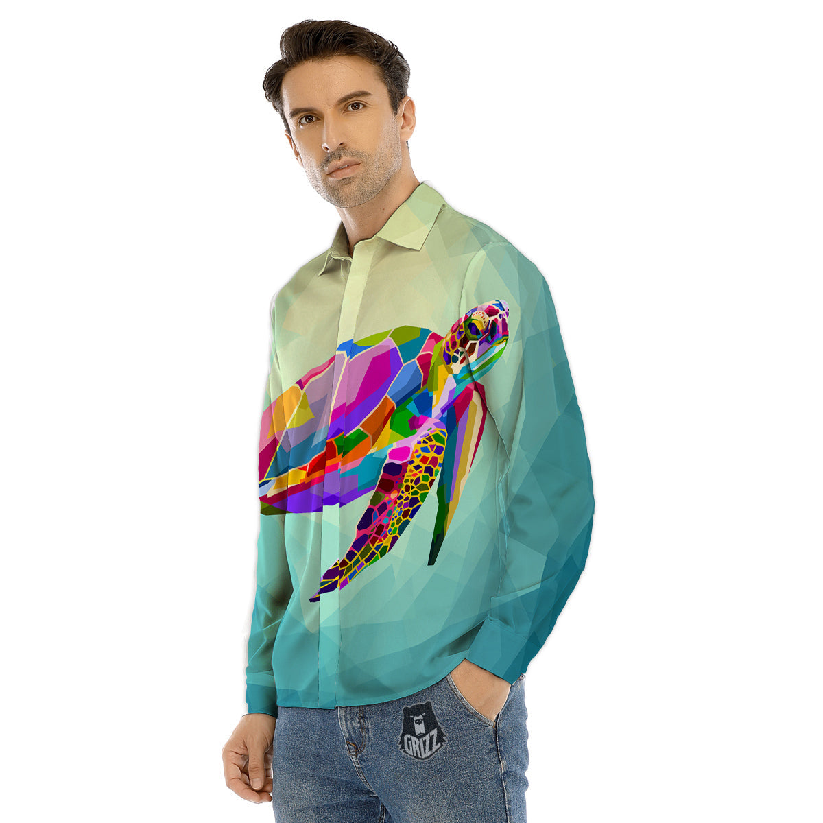 Sea Turtle Colorful Print Men's Dress Shirts-grizzshop
