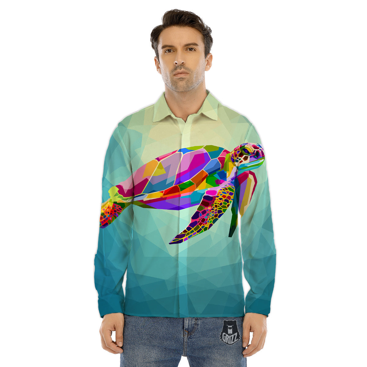 Sea Turtle Colorful Print Men's Dress Shirts-grizzshop
