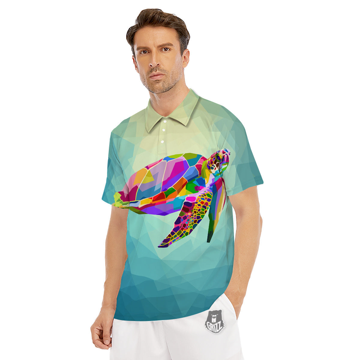 Sea Turtle Colorful Print Men's Golf Shirts-grizzshop