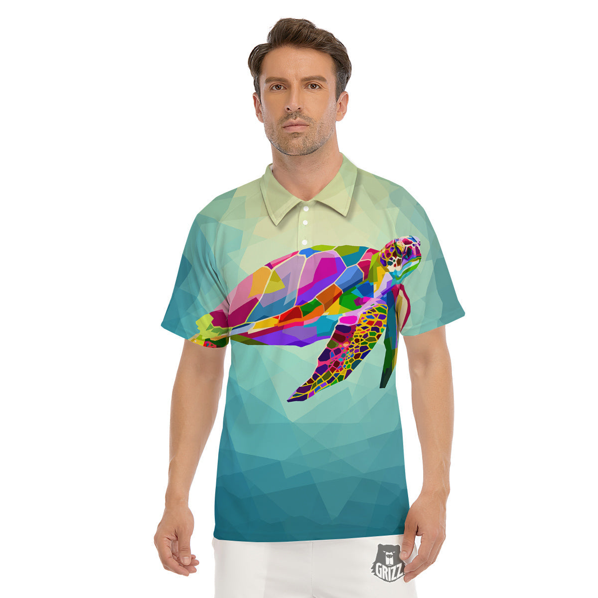 Sea Turtle Colorful Print Men's Golf Shirts-grizzshop
