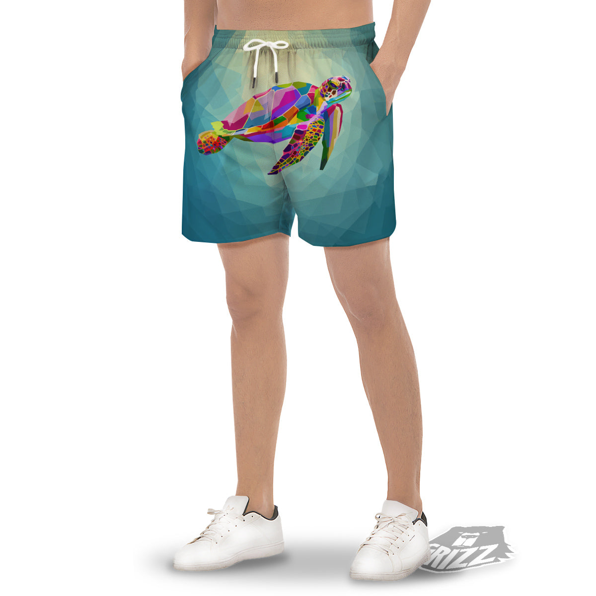 Sea Turtle Colorful Print Men's Gym Shorts-grizzshop
