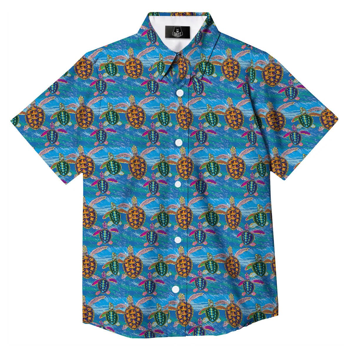 Sea Turtle Colorful Print Pattern Button Up Shirt-grizzshop