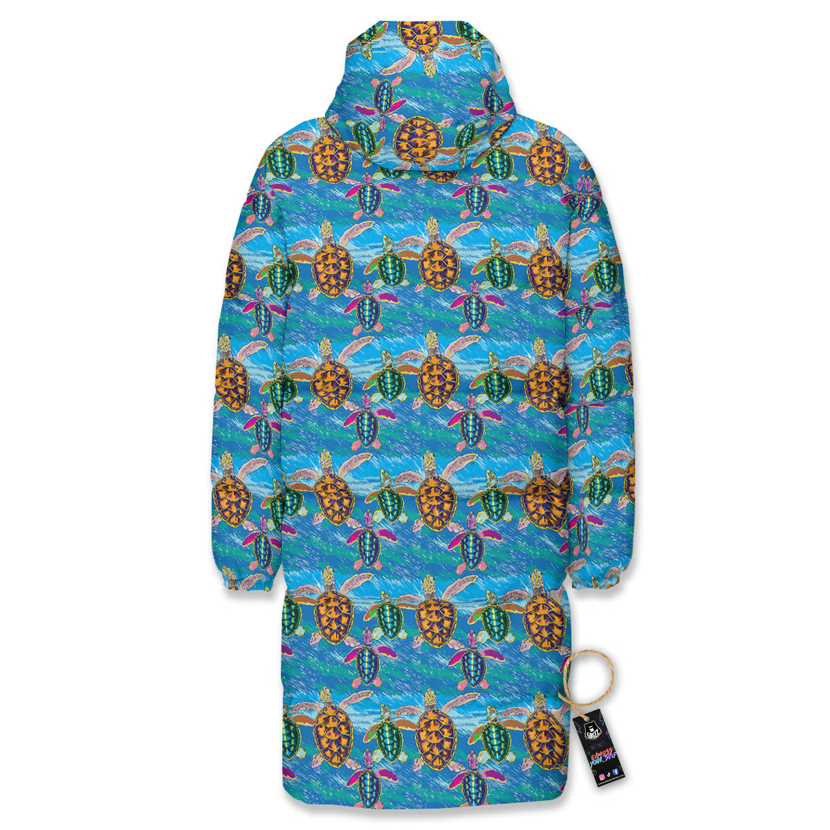 Sea Turtle Colorful Print Pattern Long Down Jacket-grizzshop