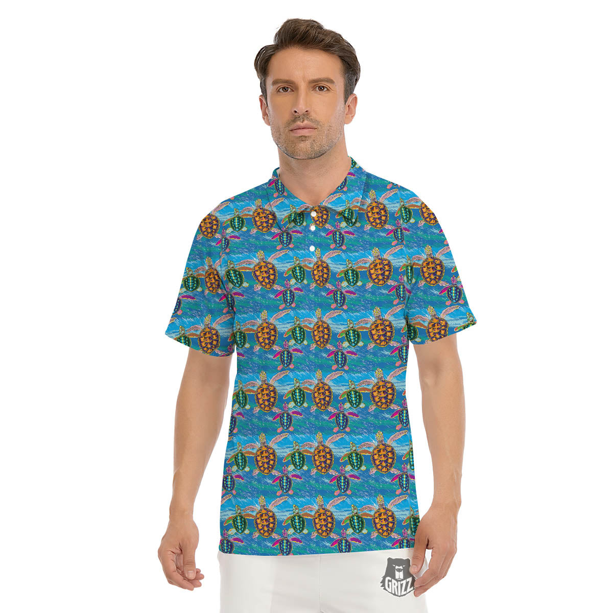 Sea Turtle Colorful Print Pattern Men's Golf Shirts-grizzshop