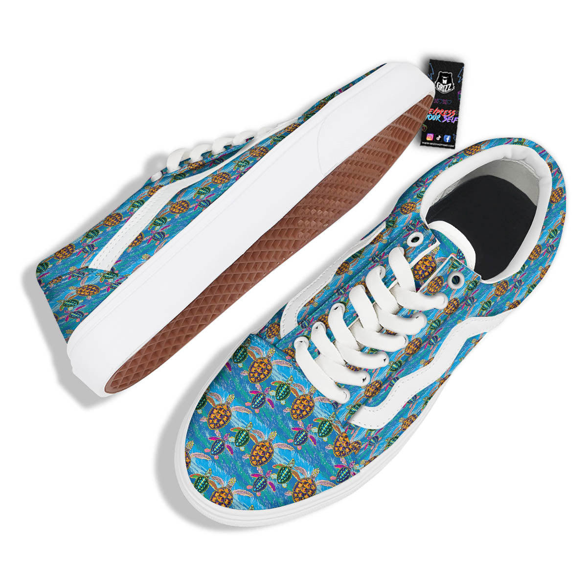 Sea Turtle Colorful Print Pattern Skate Shoes-grizzshop
