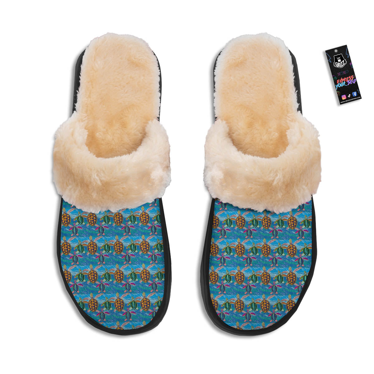 Sea Turtle Colorful Print Pattern Slippers-grizzshop