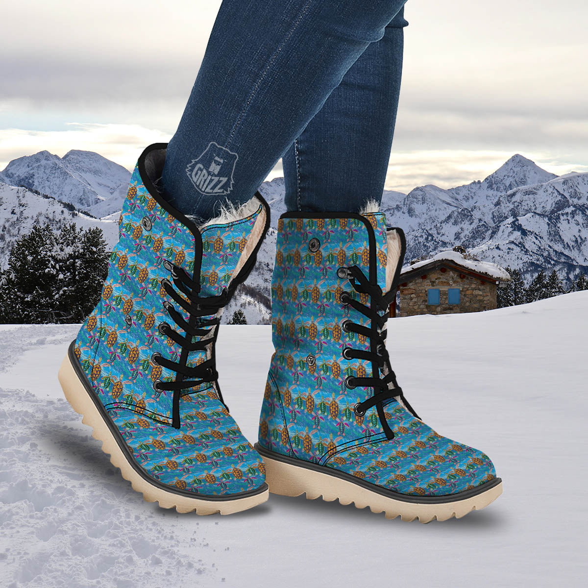 Sea Turtle Colorful Print Pattern Snow Boots-grizzshop
