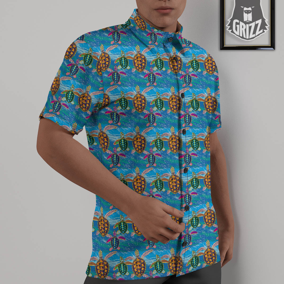 Sea Turtle Colorful Print Pattern Untucked Shirts-grizzshop