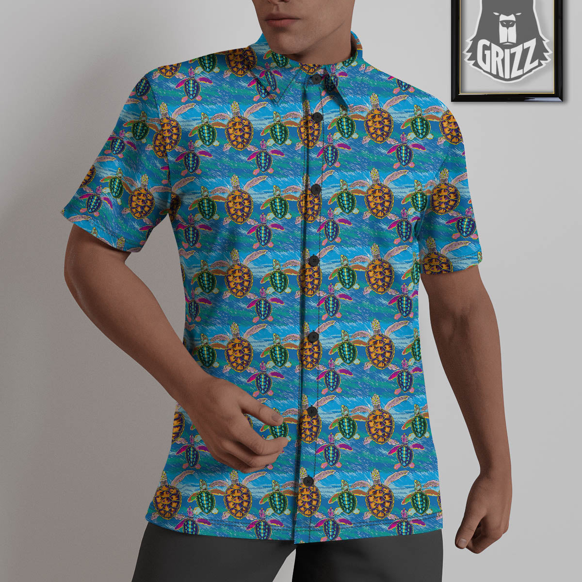 Sea Turtle Colorful Print Pattern Untucked Shirts-grizzshop