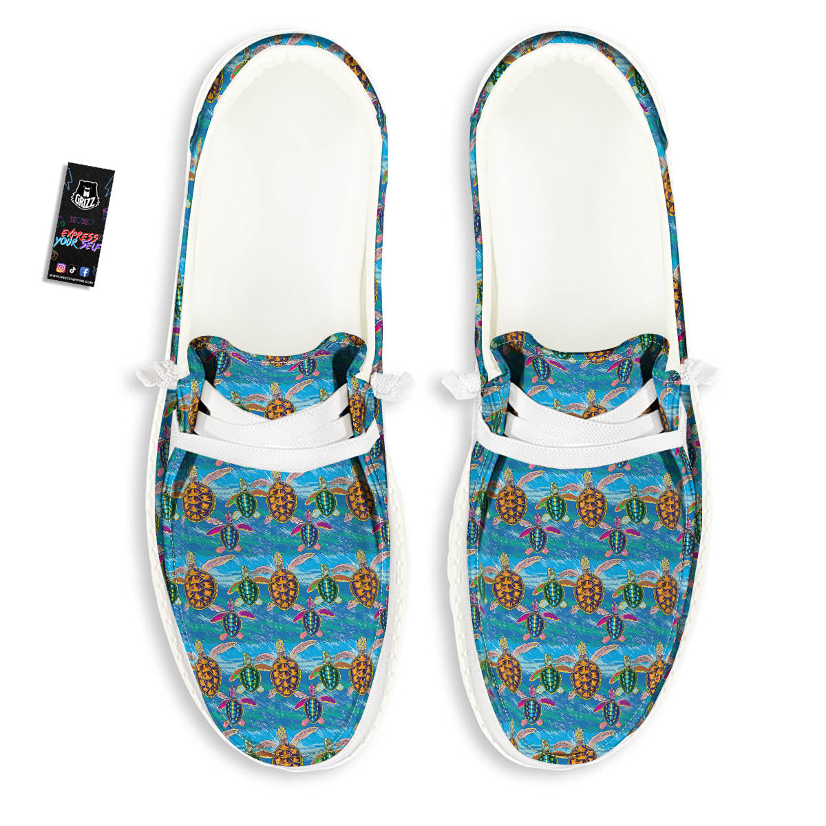 Sea Turtle Colorful Print Pattern White Loafers-grizzshop