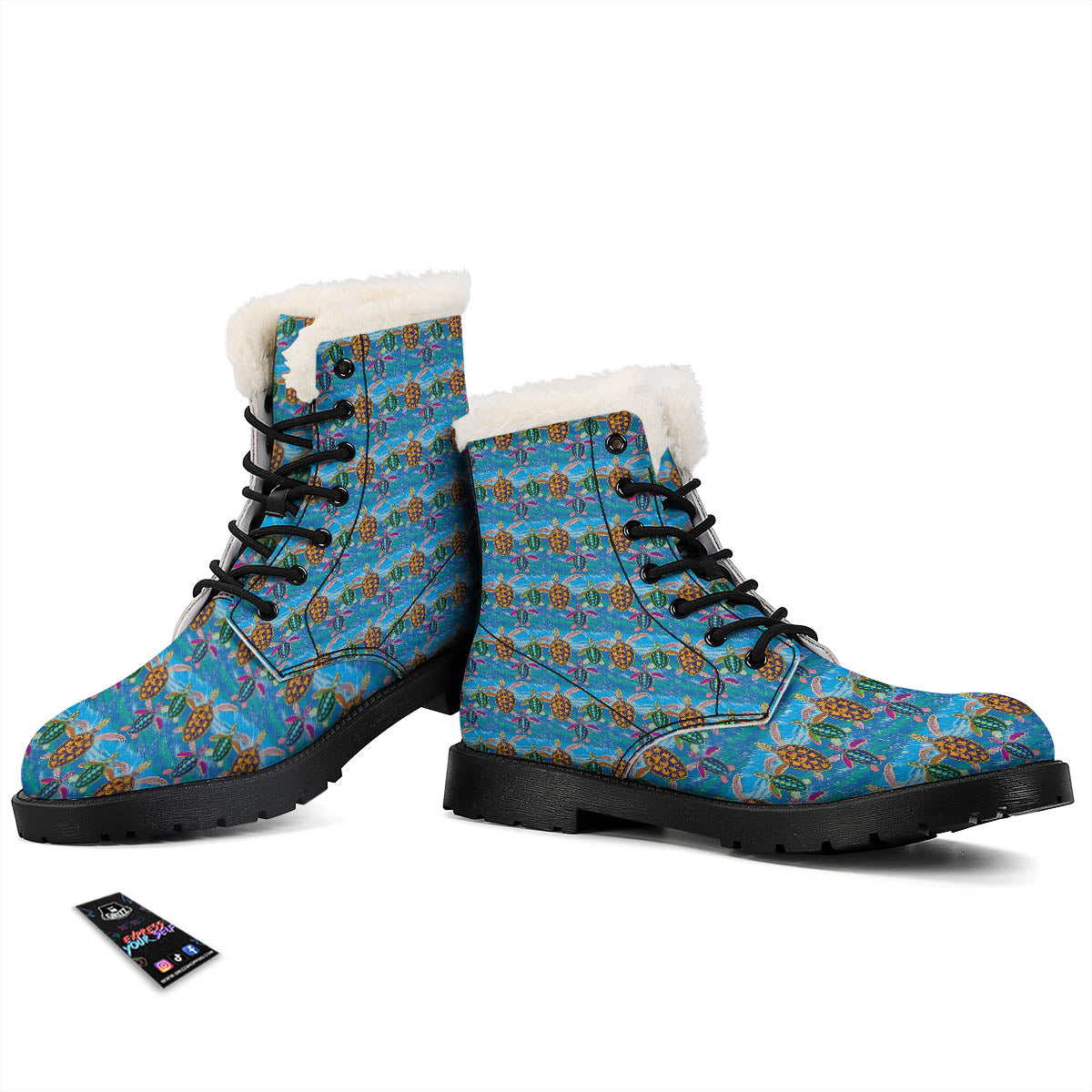 Sea Turtle Colorful Print Pattern Winter Boots-grizzshop