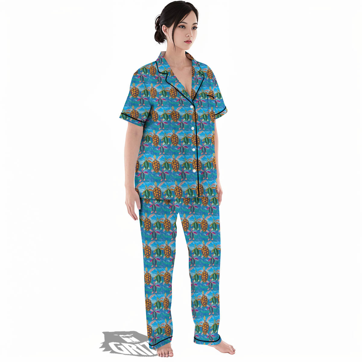 Sea Turtle Colorful Print Pattern Women's Pajamas Set-grizzshop
