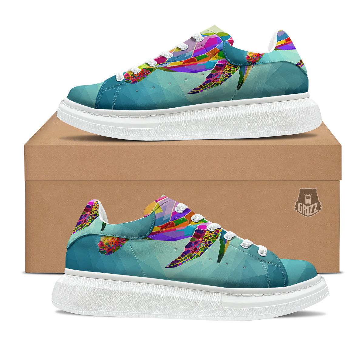 Sea Turtle Colorful Print Platform Shoes-grizzshop