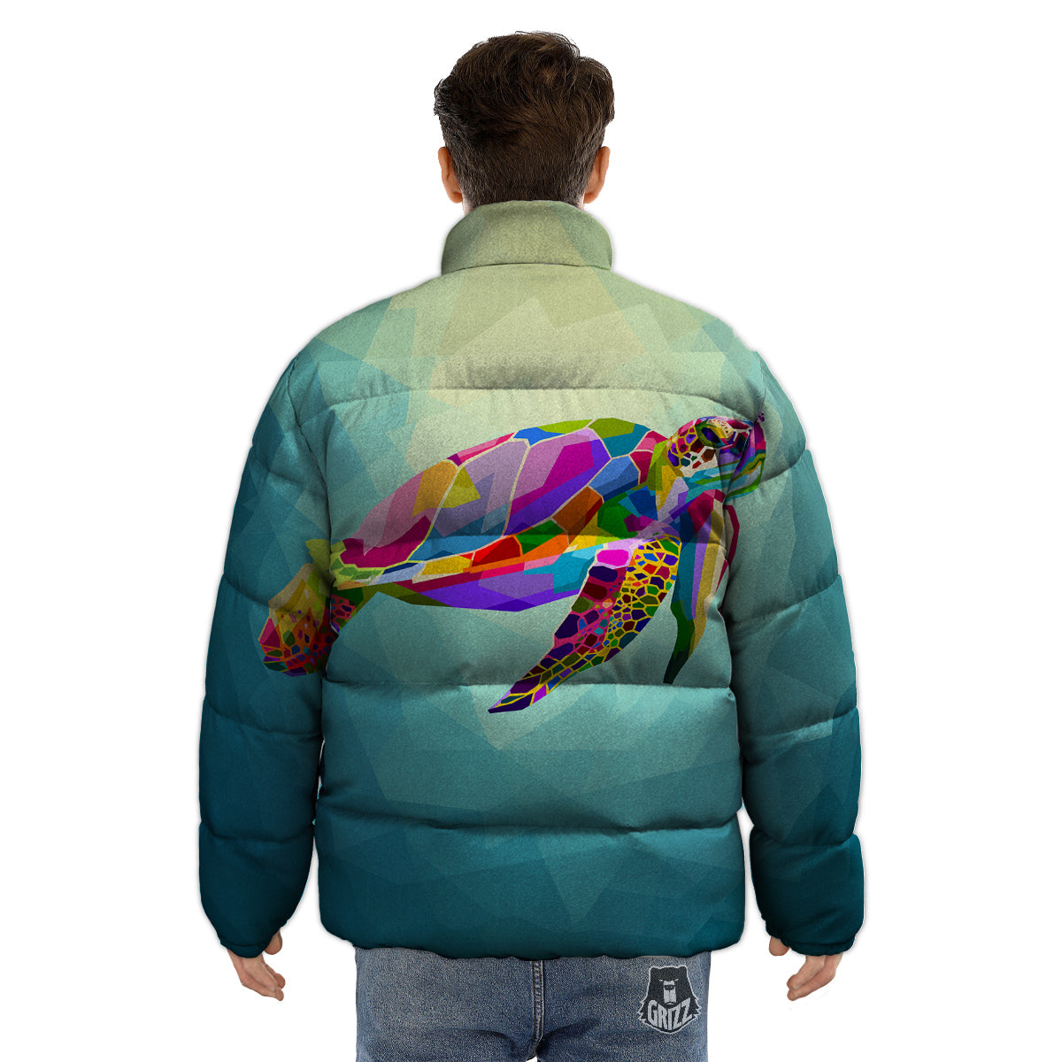 Sea Turtle Colorful Print Puffer Jacket-grizzshop
