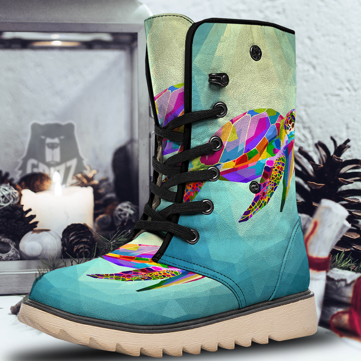 Sea Turtle Colorful Print Snow Boots-grizzshop