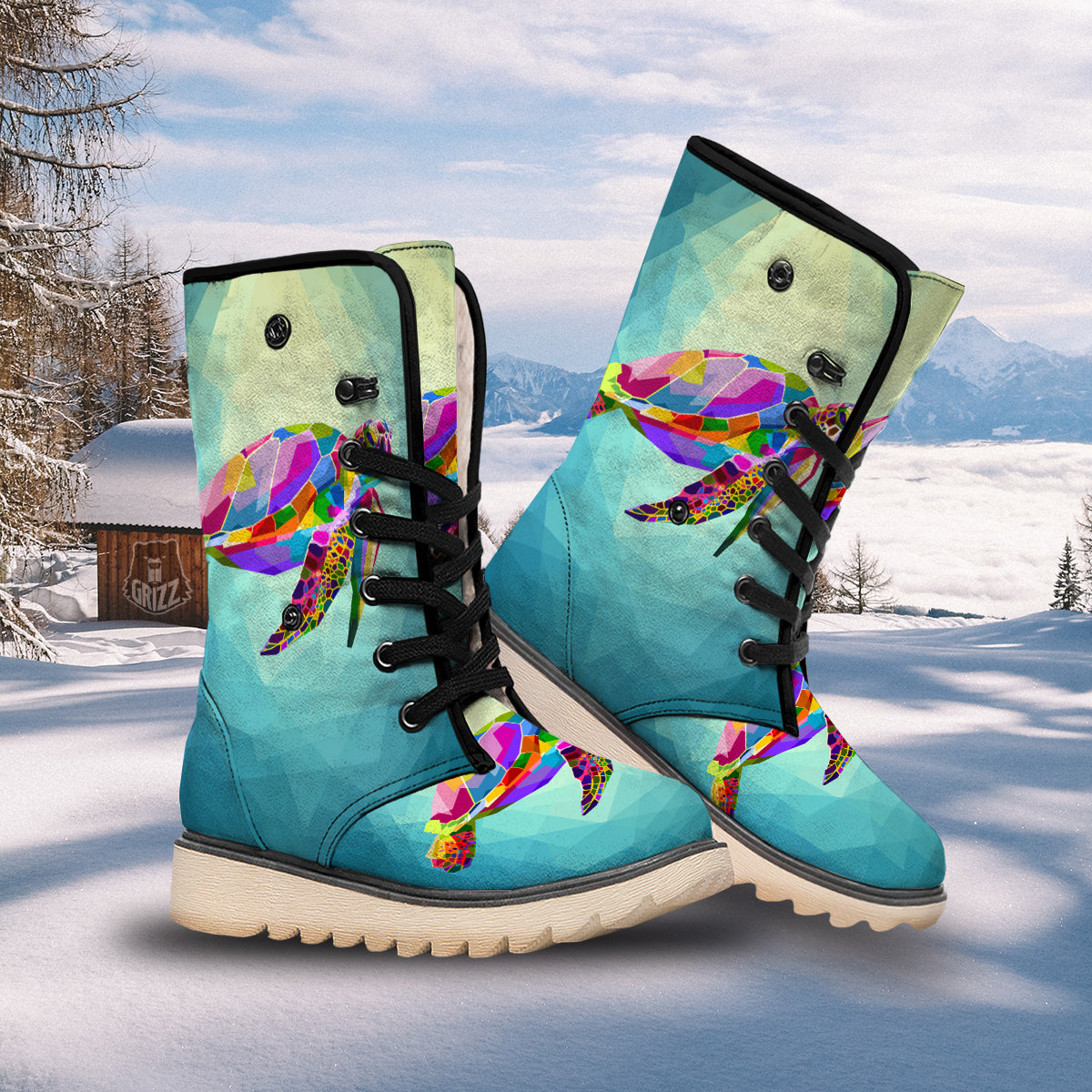 Sea Turtle Colorful Print Snow Boots-grizzshop