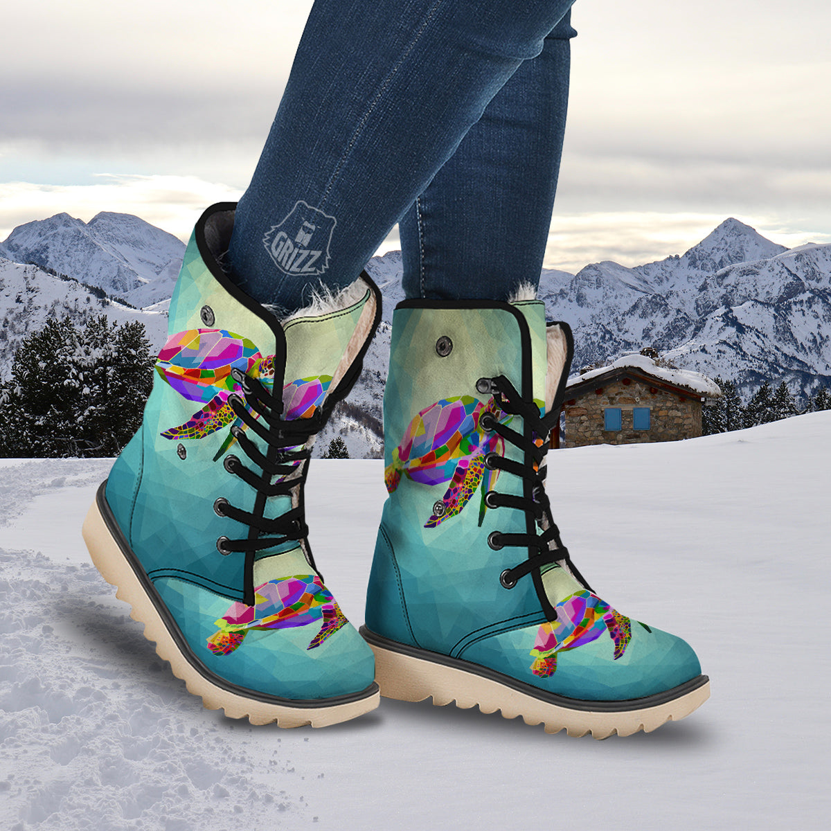 Sea Turtle Colorful Print Snow Boots-grizzshop