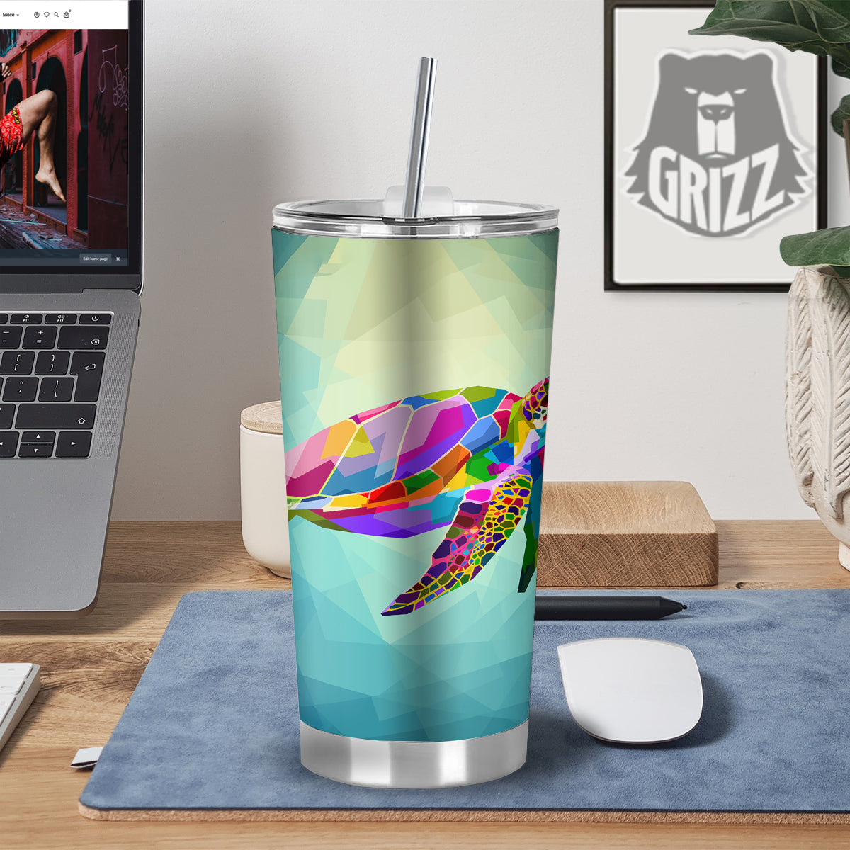 Sea Turtle Colorful Print Tumbler-grizzshop