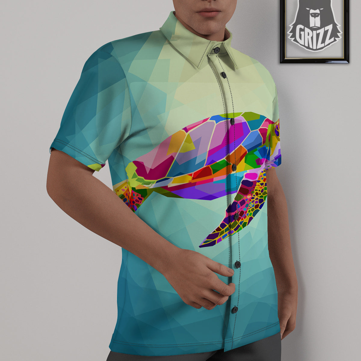 Sea Turtle Colorful Print Untucked Shirts-grizzshop