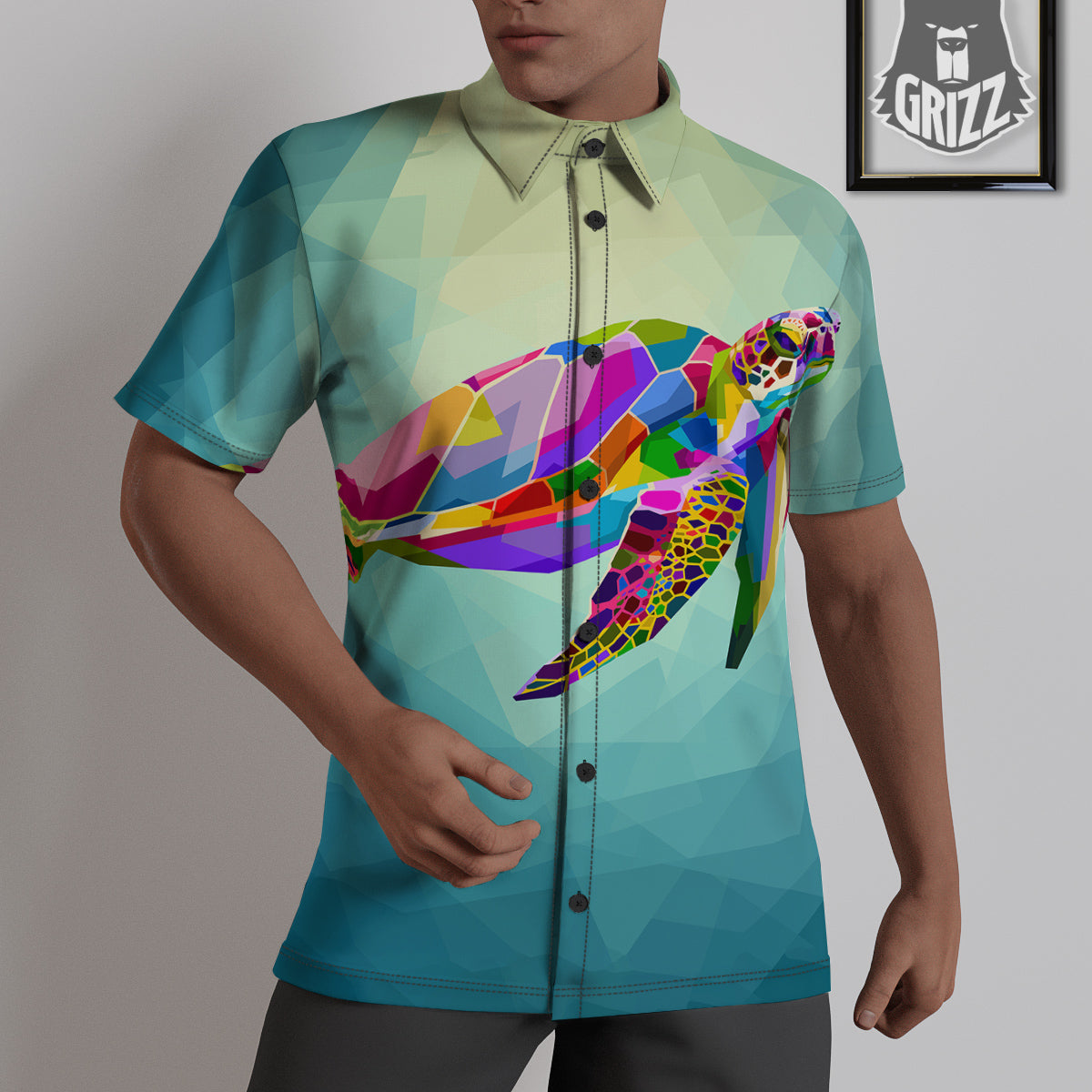Sea Turtle Colorful Print Untucked Shirts-grizzshop