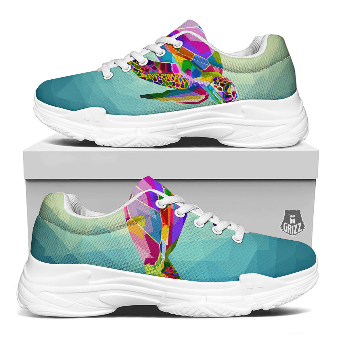 Sea Turtle Colorful Print White Chunky Shoes-grizzshop