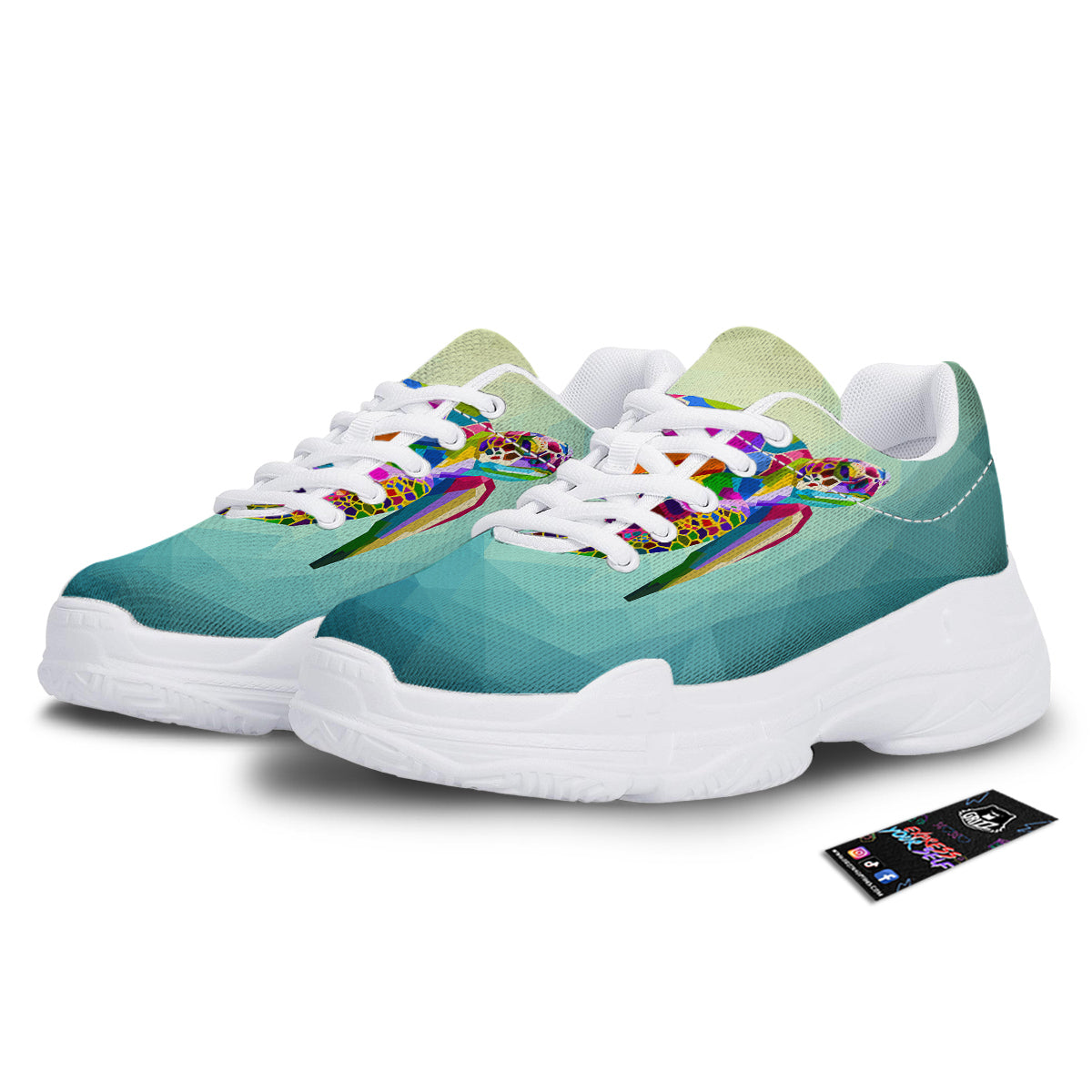Sea Turtle Colorful Print White Chunky Shoes-grizzshop