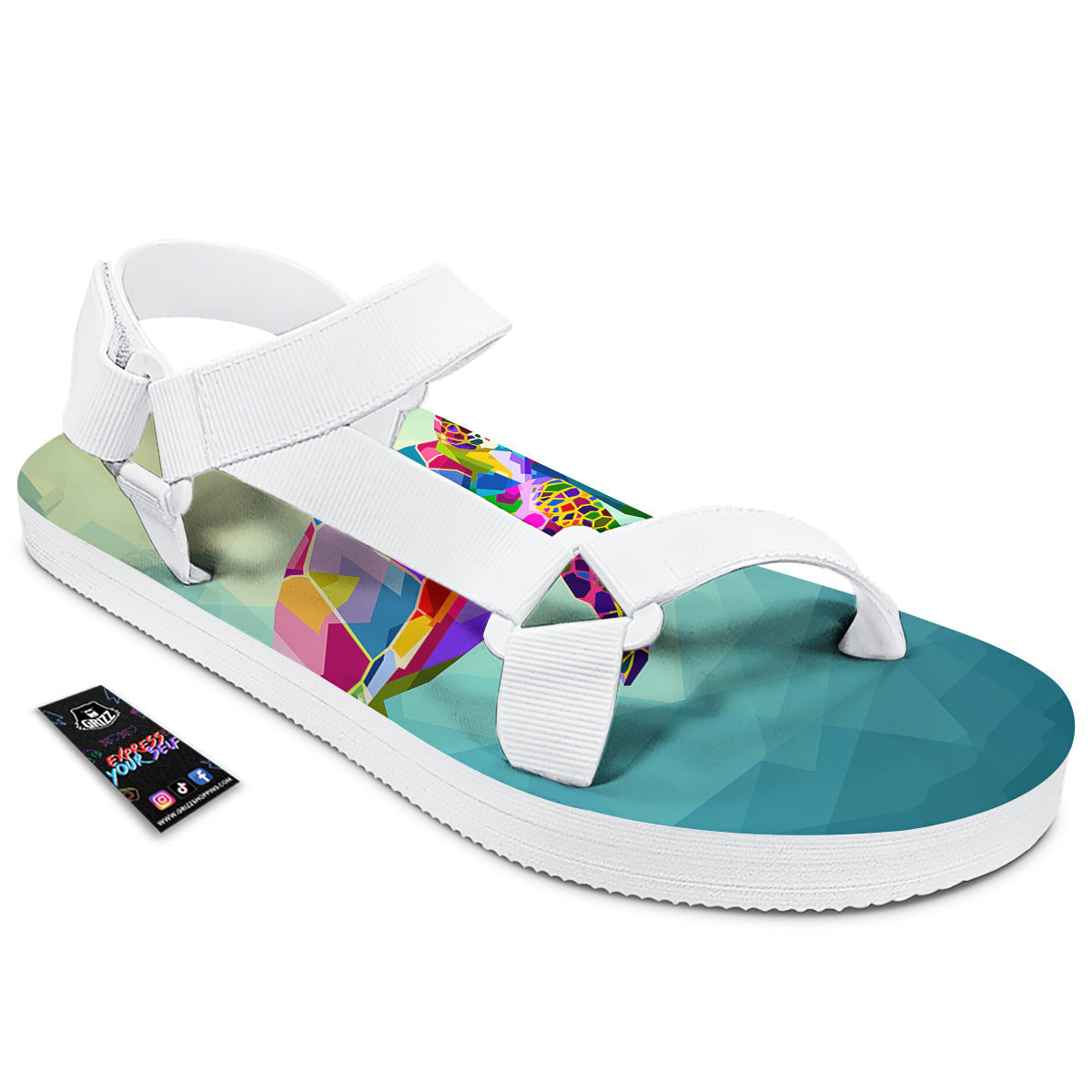 Sea Turtle Colorful Print White Open Toe Sandals-grizzshop