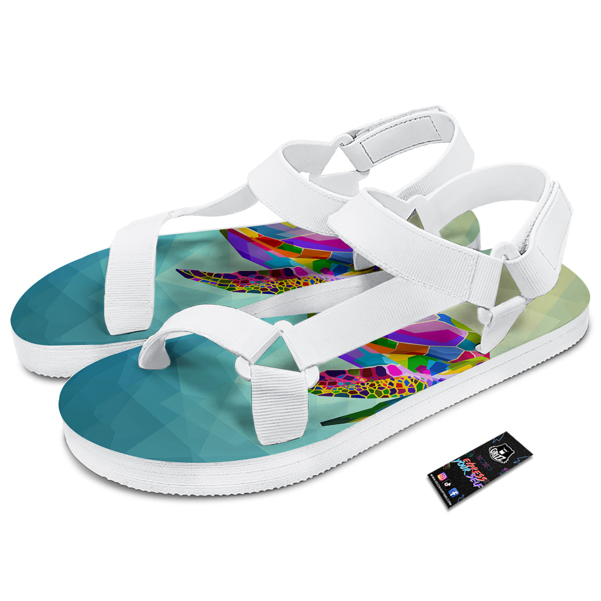 Sea Turtle Colorful Print White Open Toe Sandals-grizzshop