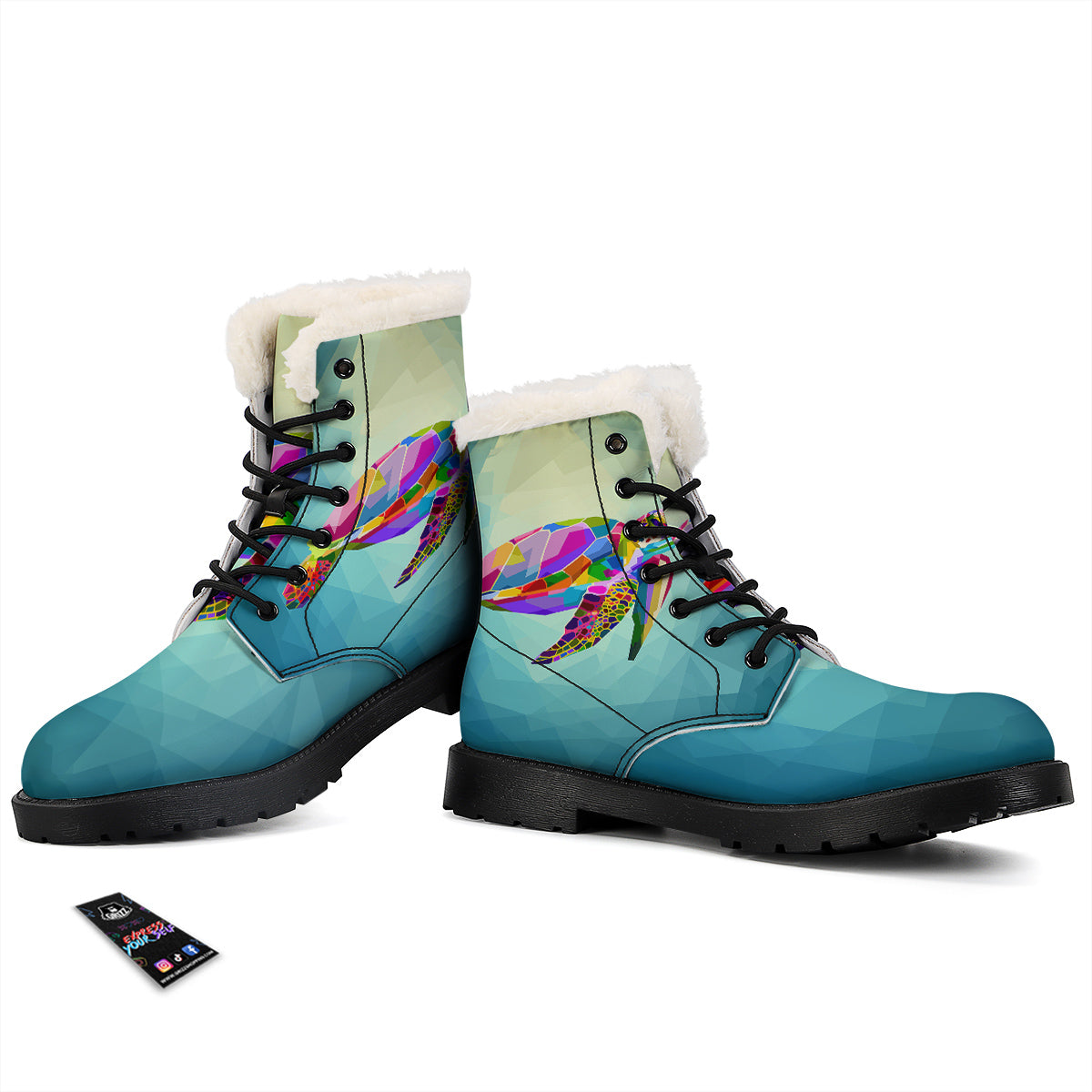 Sea Turtle Colorful Print Winter Boots-grizzshop