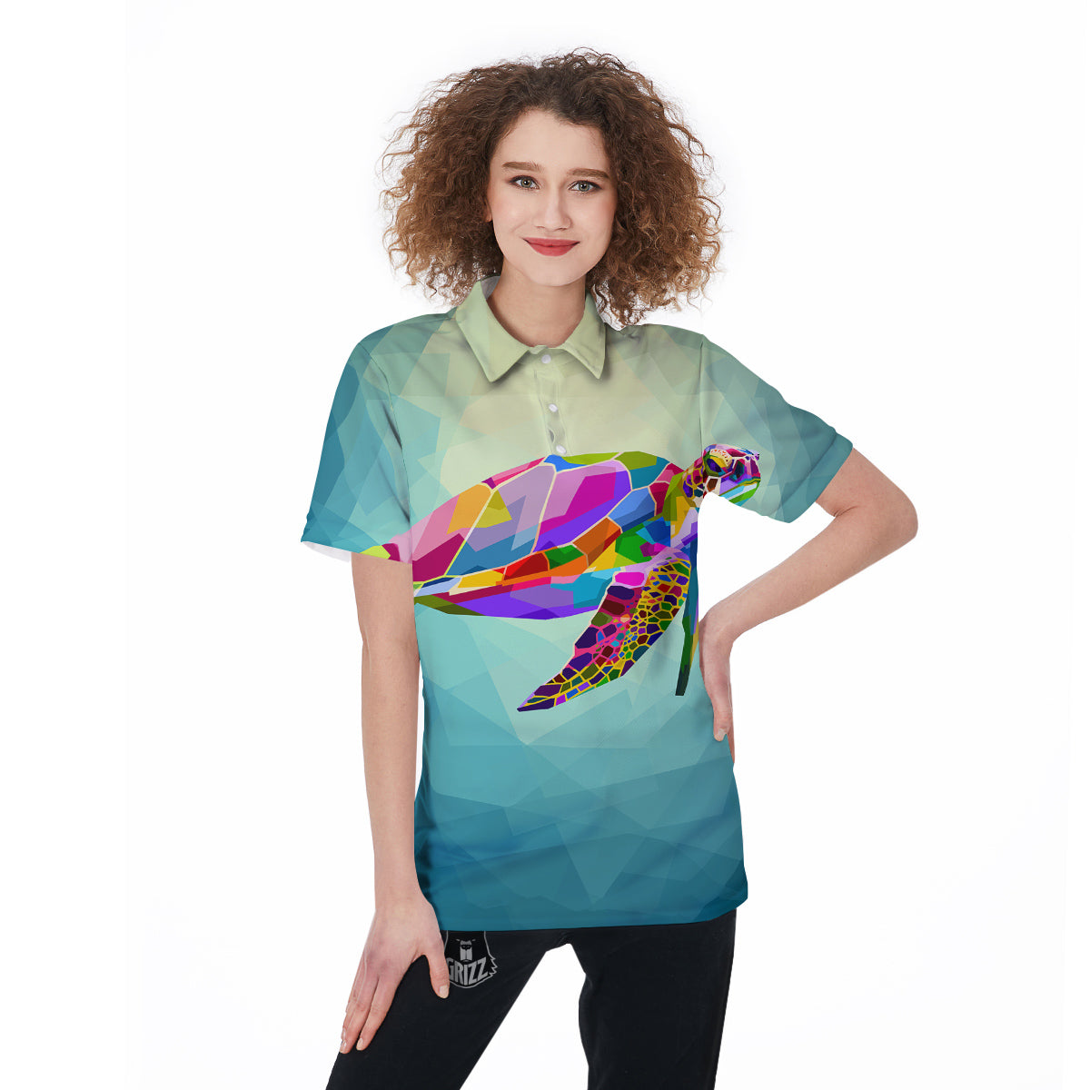 Sea Turtle Colorful Print Women's Golf Shirts-grizzshop