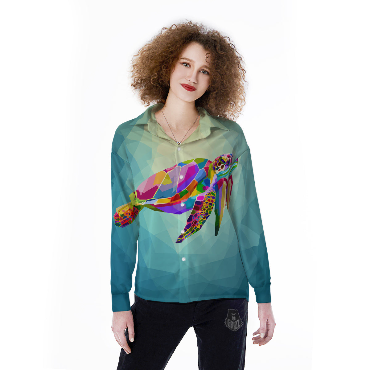 Sea Turtle Colorful Print Women's Long Sleeve Shirts-grizzshop