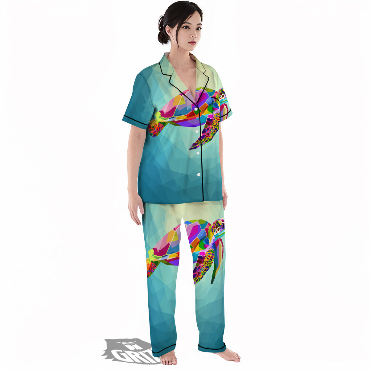 Sea Turtle Colorful Print Women's Pajamas Set-grizzshop