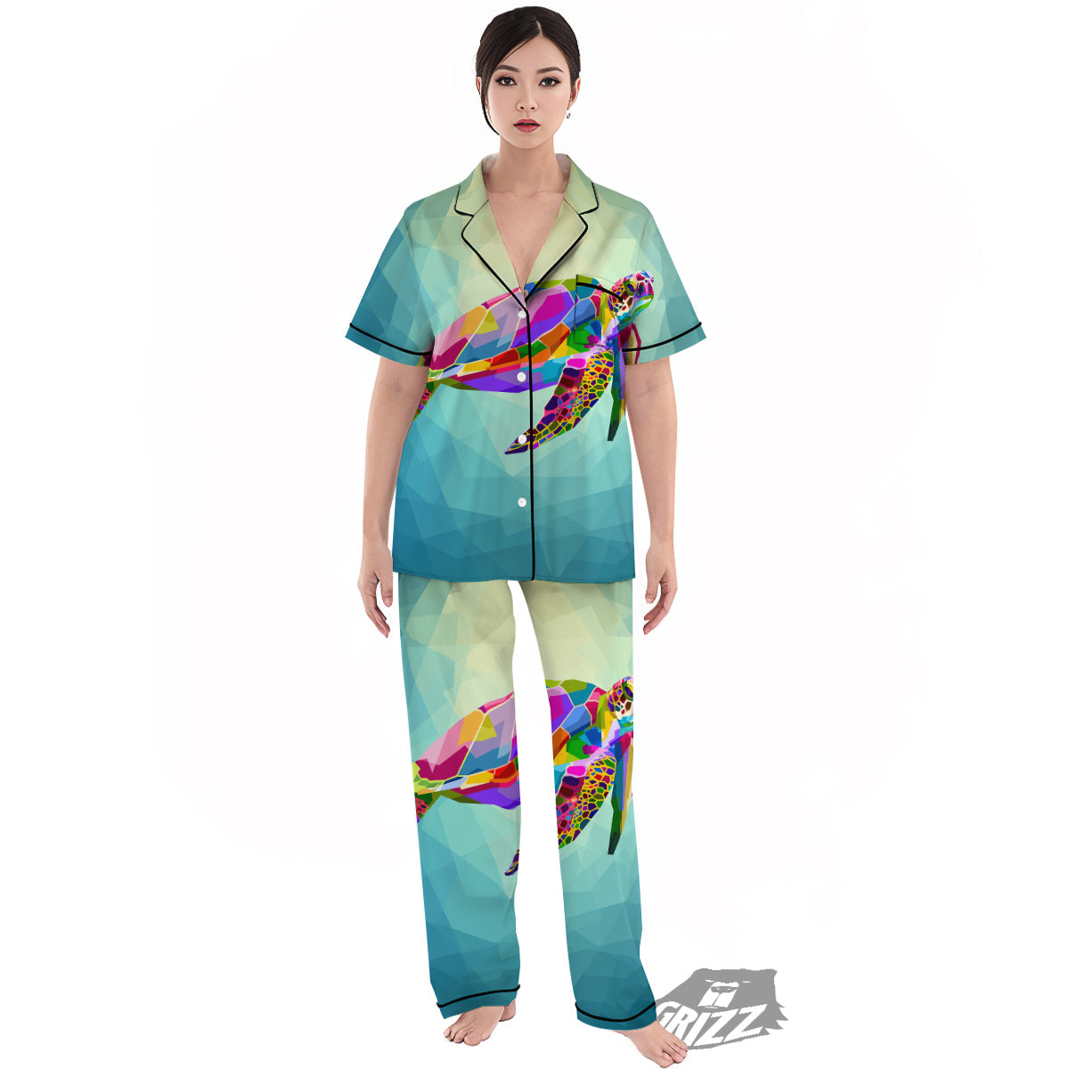 Sea Turtle Colorful Print Women's Pajamas Set-grizzshop
