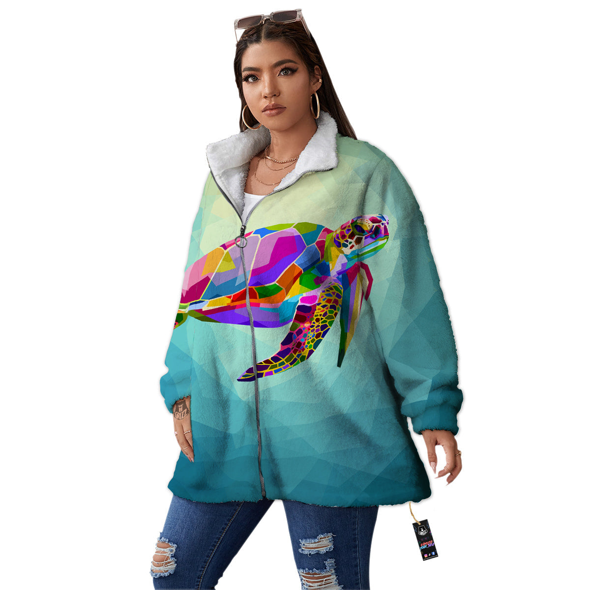 Sea Turtle Colorful Print Women's Sherpa Jacket-grizzshop