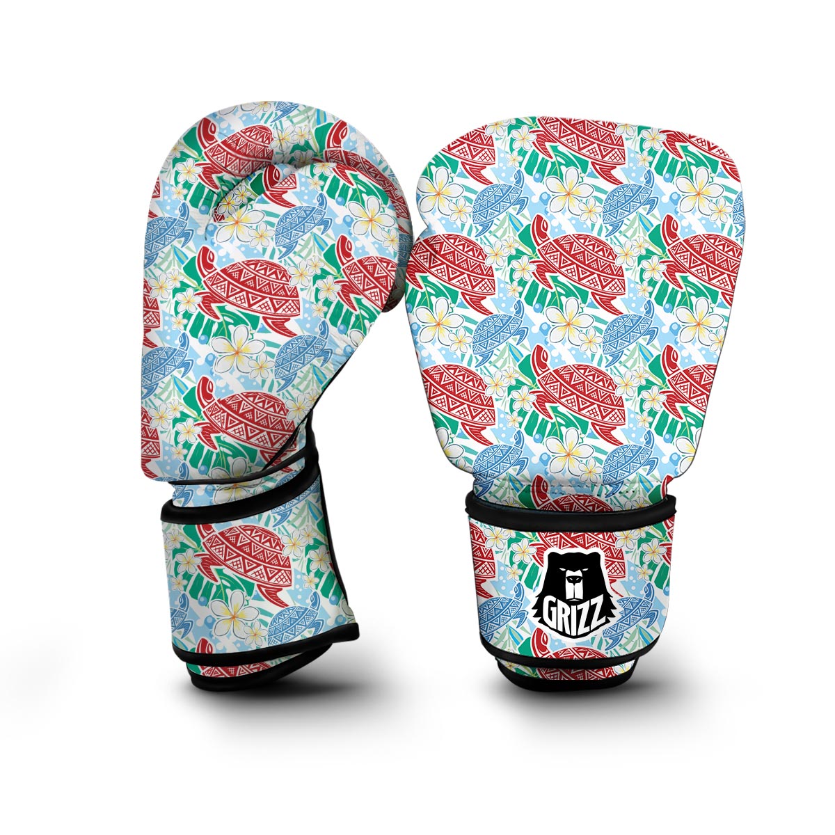 Sea Turtle Floral Hawaiian Pattern Print Boxing Gloves-grizzshop