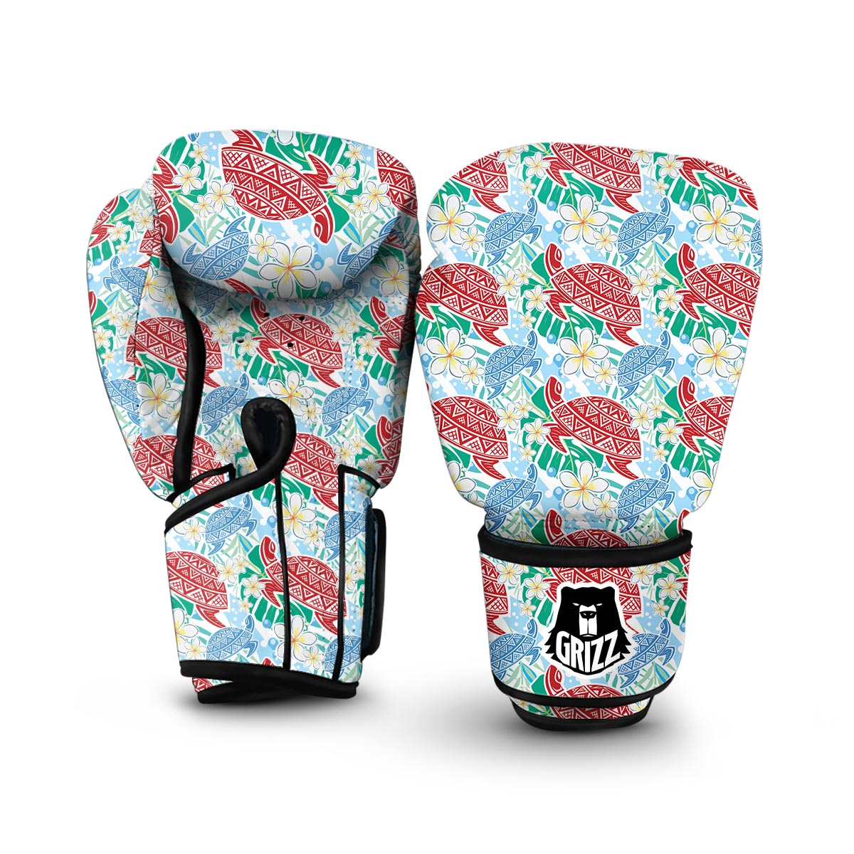 Sea Turtle Floral Hawaiian Pattern Print Boxing Gloves-grizzshop