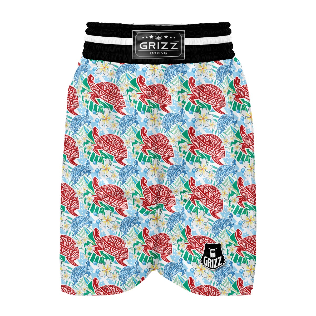 Sea Turtle Floral Hawaiian Pattern Print Boxing Shorts-grizzshop