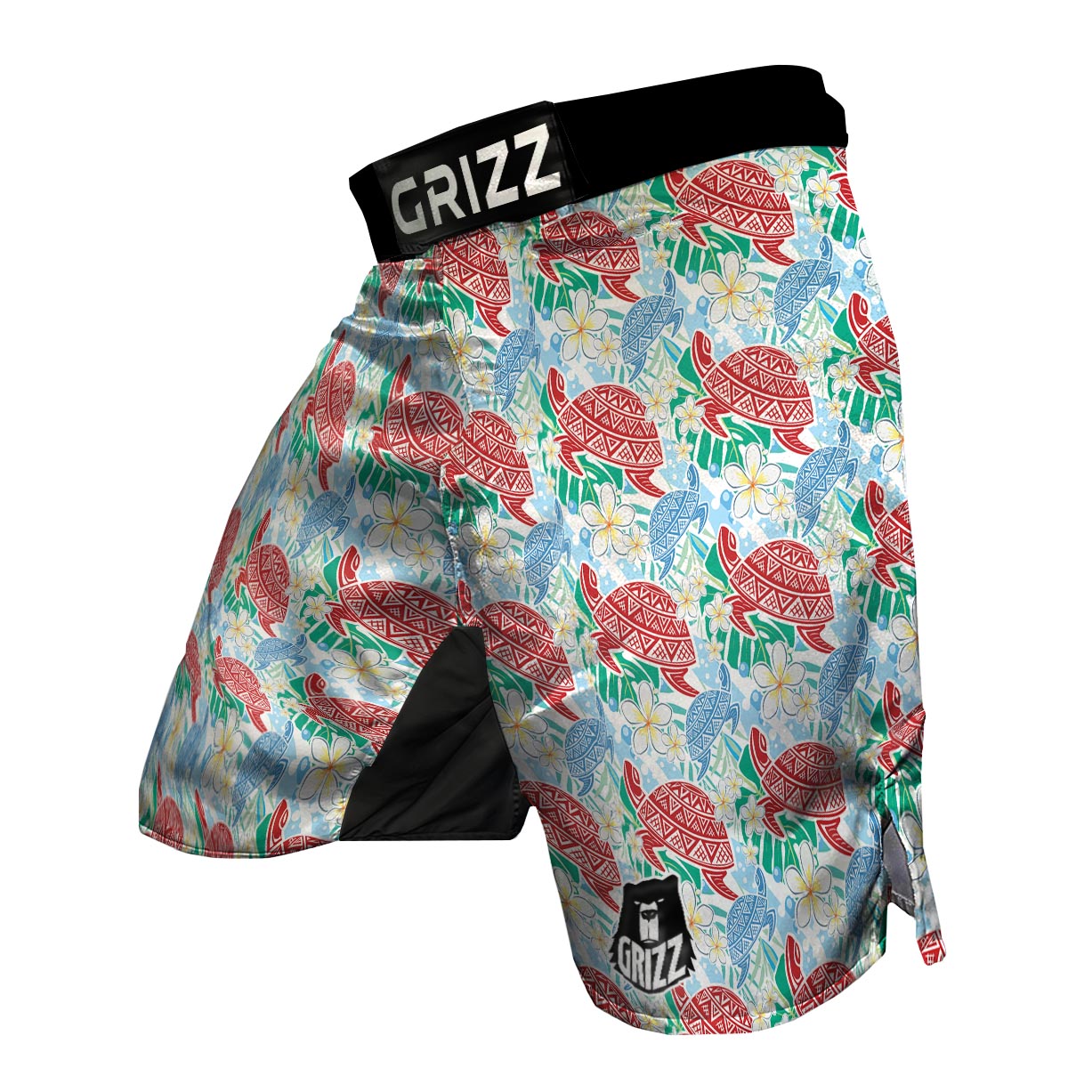 Sea Turtle Floral Hawaiian Pattern Print MMA Shorts-grizzshop