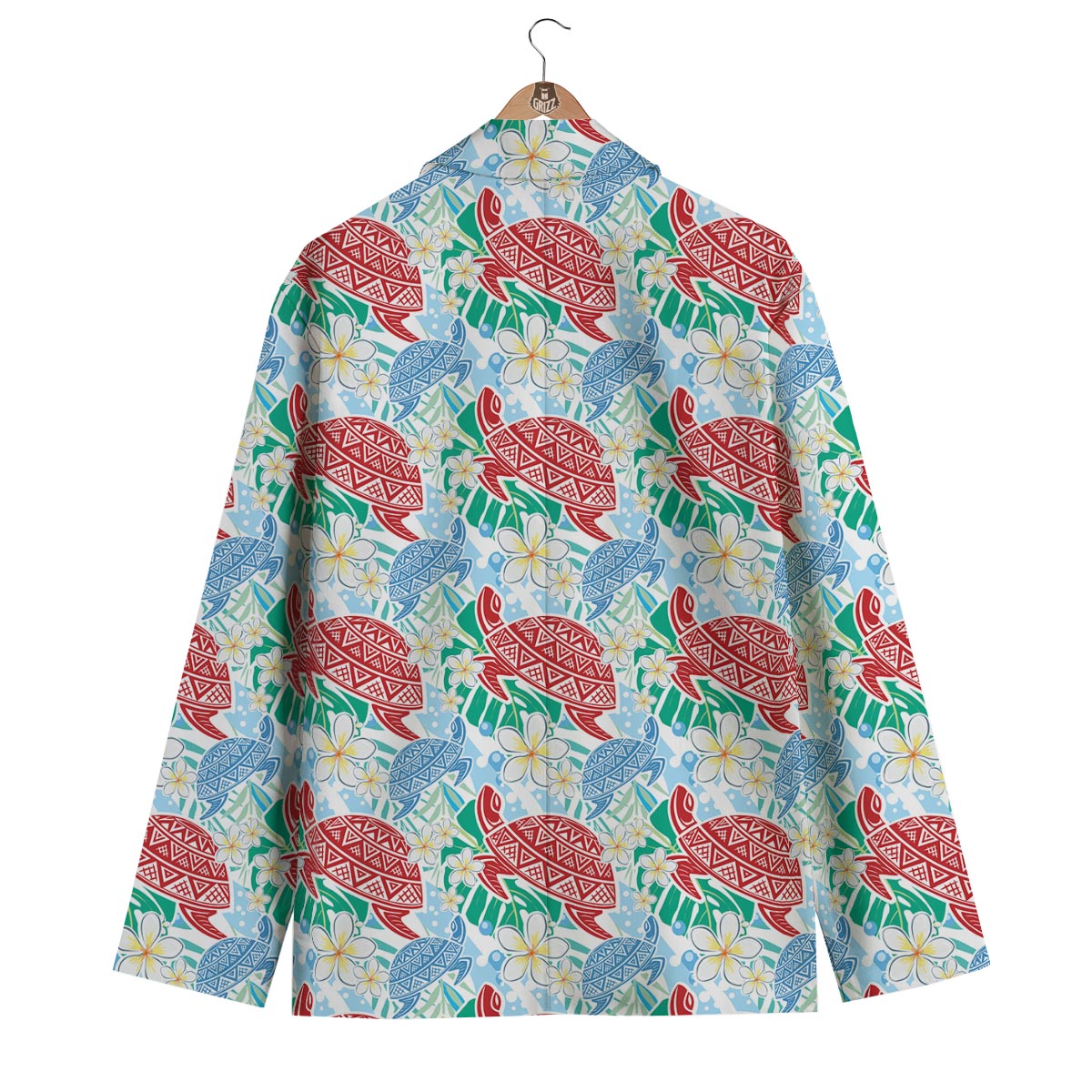 Sea Turtle Floral Hawaiian Pattern Print Men's Blazer-grizzshop