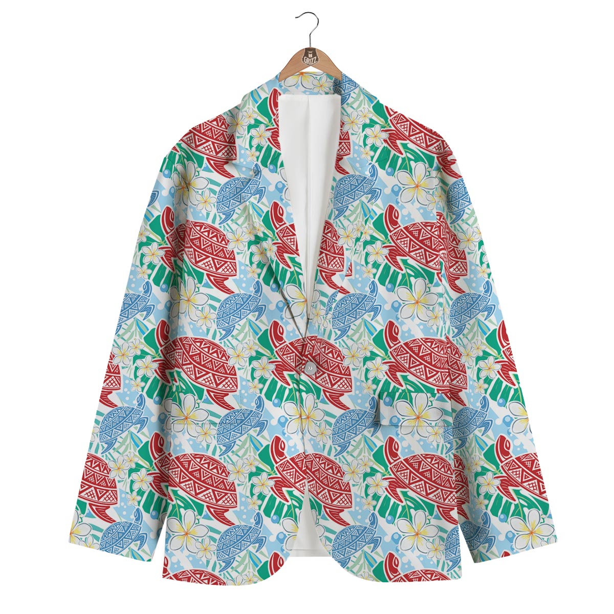Sea Turtle Floral Hawaiian Pattern Print Men's Blazer-grizzshop