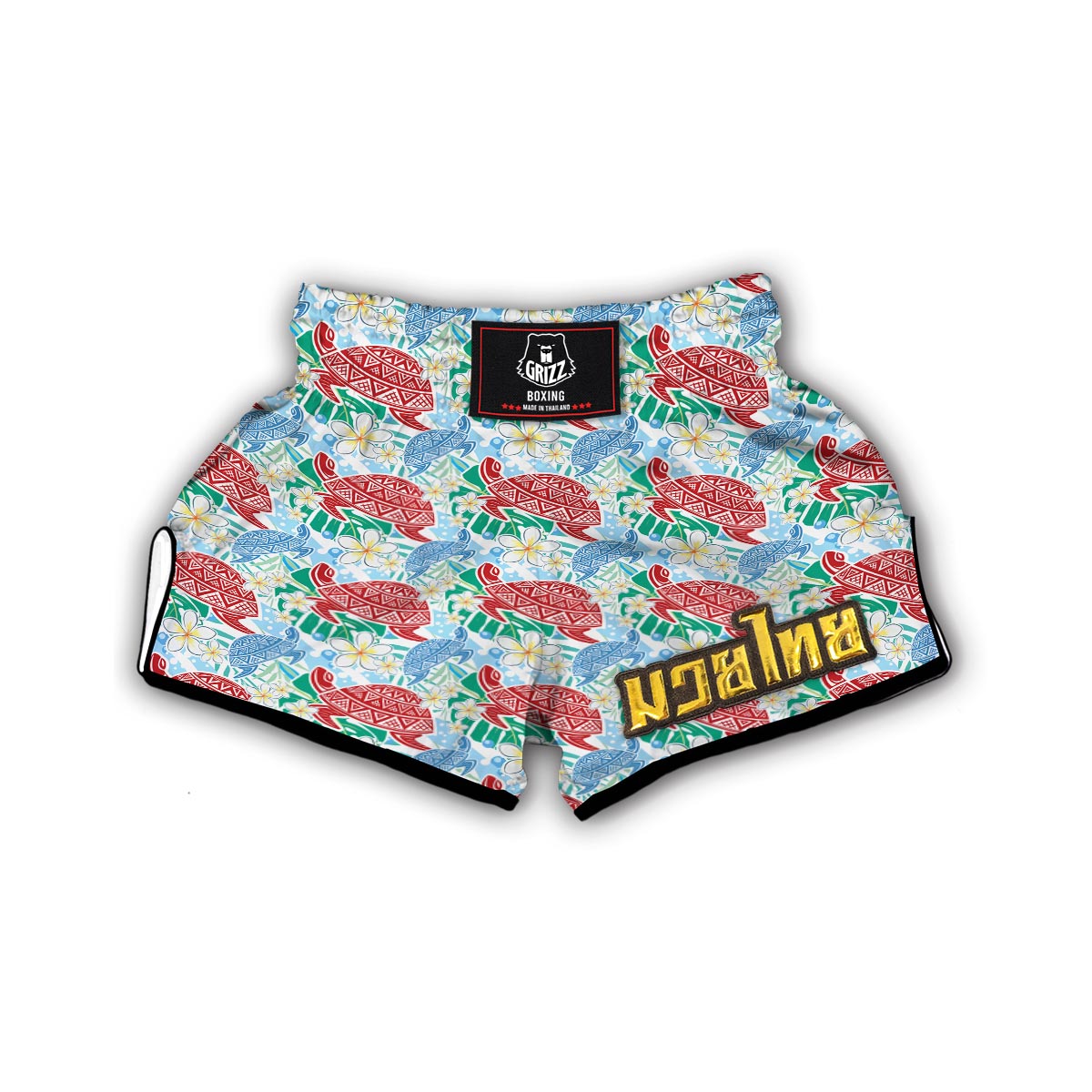 Sea Turtle Floral Hawaiian Pattern Print Muay Thai Boxing Shorts-grizzshop