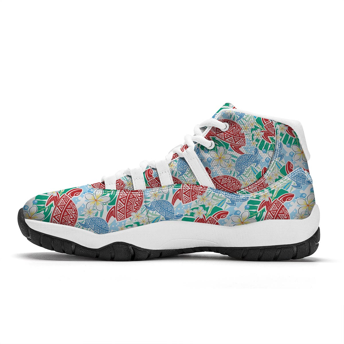 Sea Turtle Floral Hawaiian Pattern Print White Bball Shoes-grizzshop