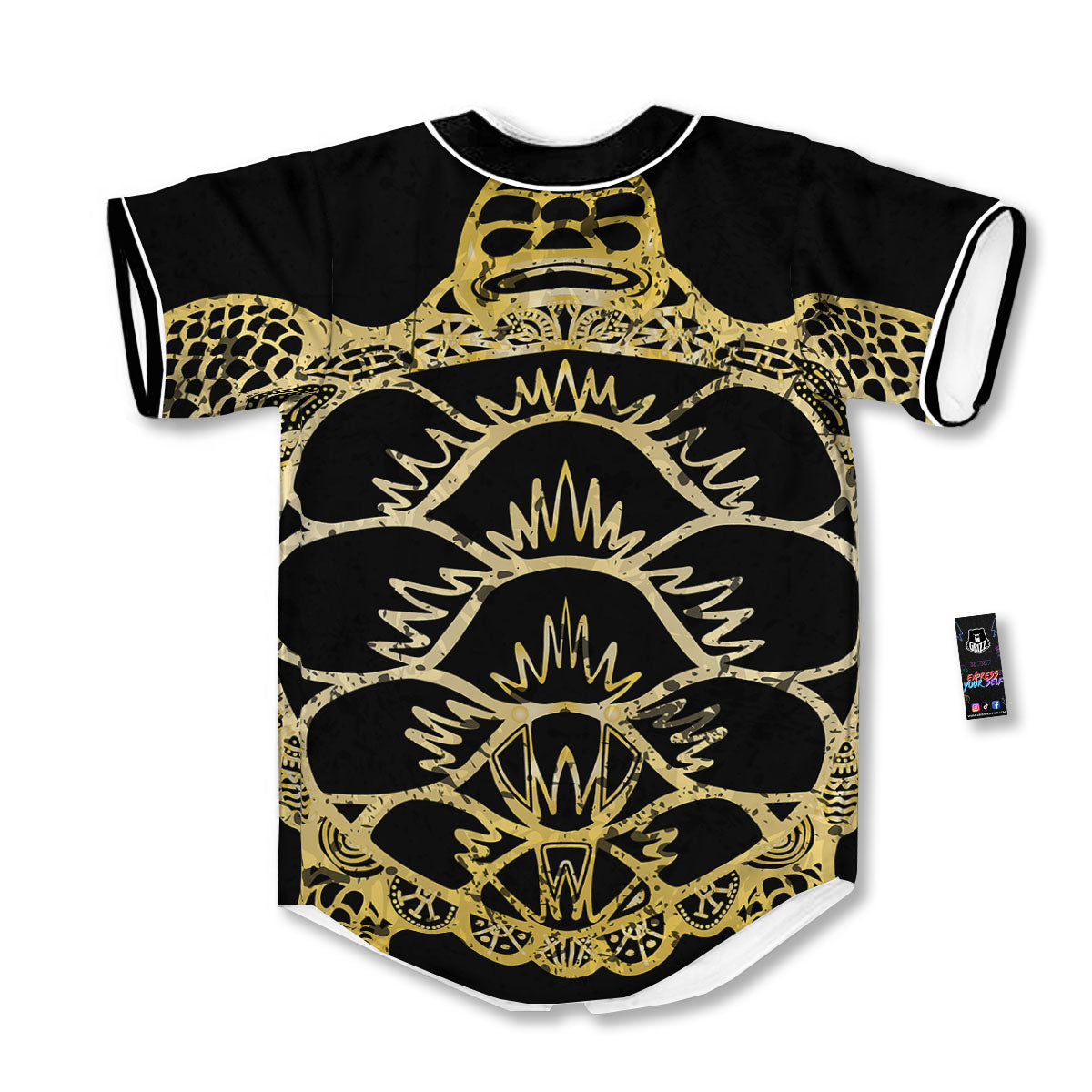 Sea Turtle Gold And Black Print Baseball Jersey-grizzshop