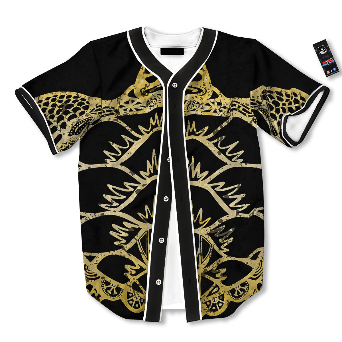 Sea Turtle Gold And Black Print Baseball Jersey-grizzshop