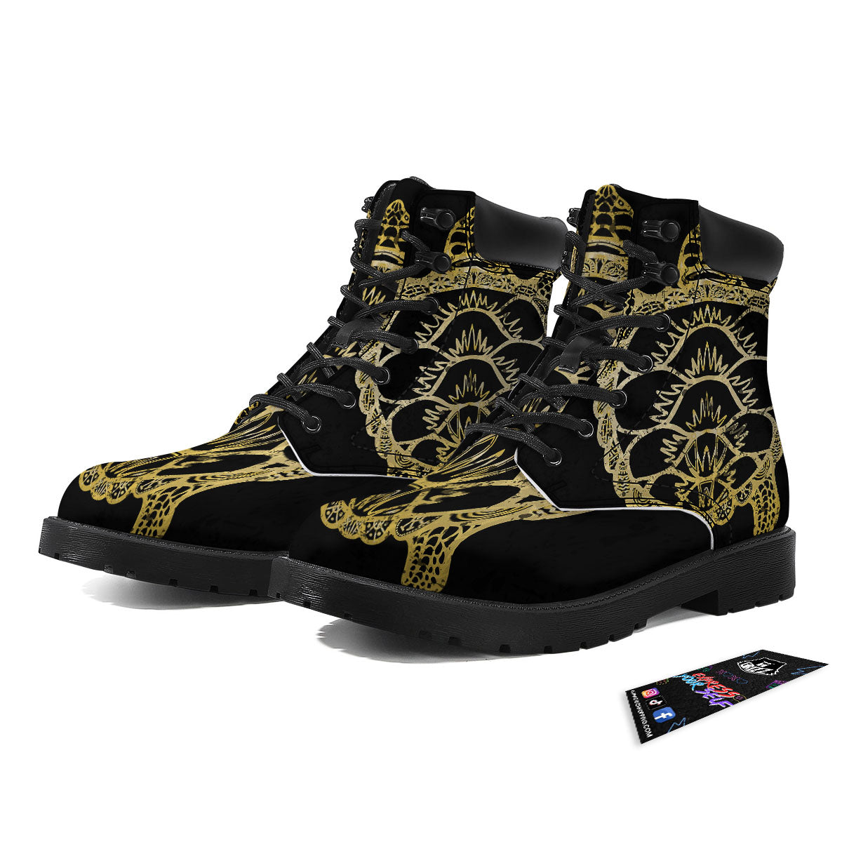 Sea Turtle Gold And Black Print Boots-grizzshop