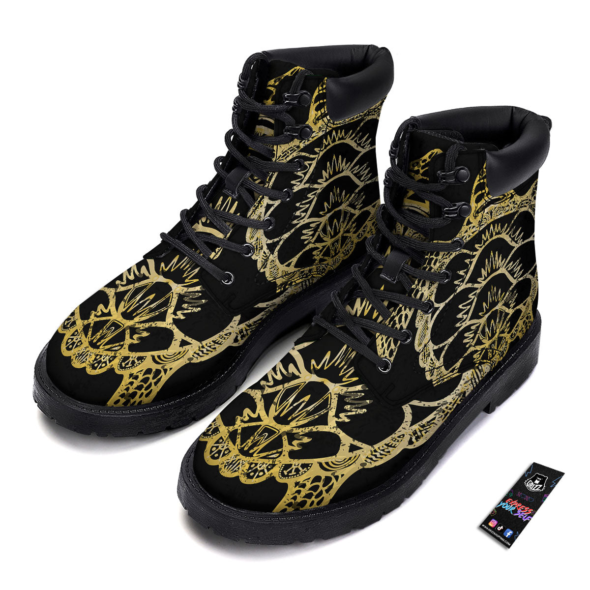Sea Turtle Gold And Black Print Boots-grizzshop