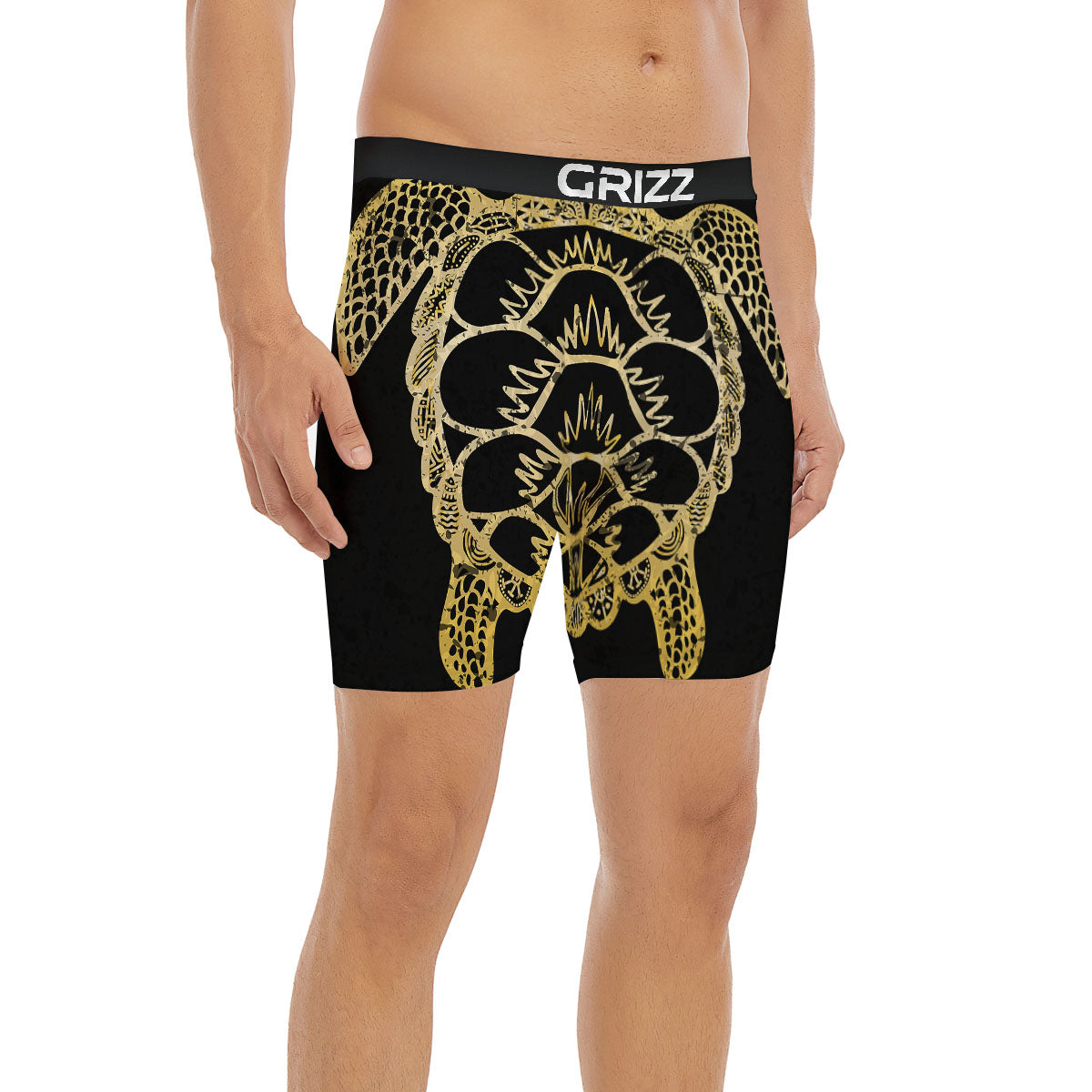 Sea Turtle Gold And Black Print Boxer Briefs-grizzshop